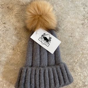 Gray beanie with pom pom